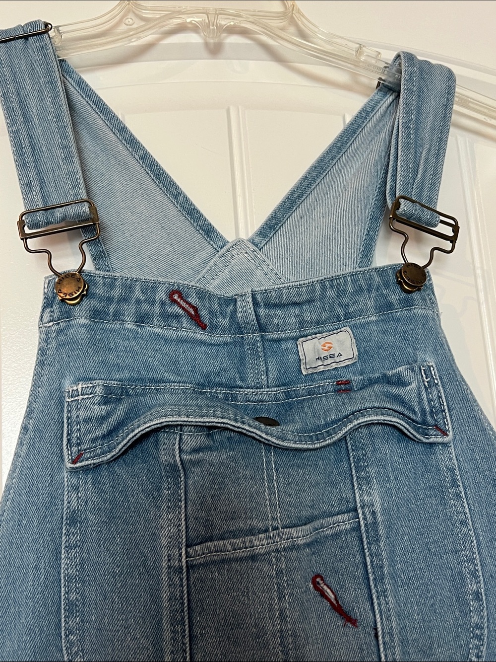 HISEA Men’s Denim Bib Overalls 34x32 Light Wash Utility Workwear Carpenter Denim - Picture 4 of 16